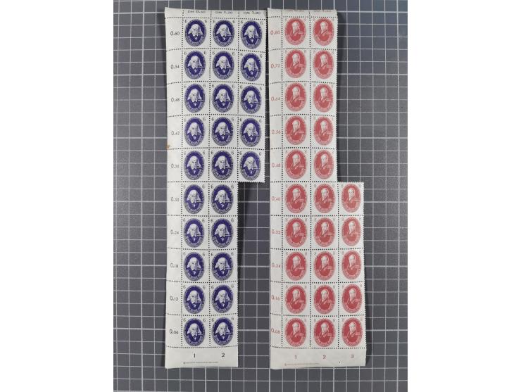 1949/53, postfrische Partie, fast ausschließlich in Bogen teilen und Bogen, dabei Bach (50), Köpfe II (ca. 10), etc.