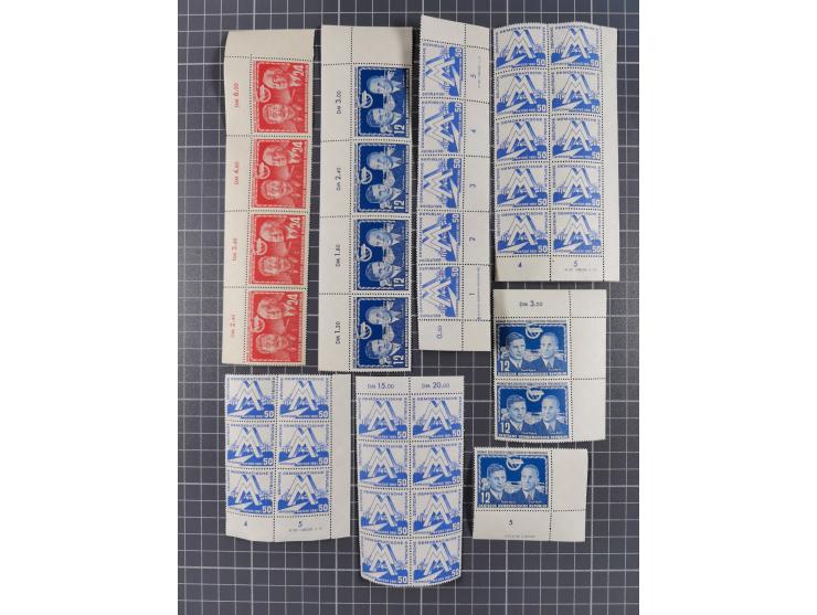 1949/53, postfrische Partie, fast ausschließlich in Bogen teilen und Bogen, dabei Bach (50), Köpfe II (ca. 10), etc.