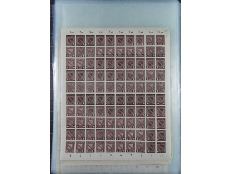 1945/46, postfrische Partie Bogen, in den Hauptnummern fast komplett, dabei 2 Bogen Mi. 72