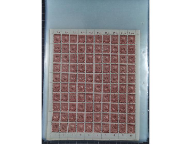 1945/46, postfrische Partie Bogen, in den Hauptnummern fast komplett, dabei 2 Bogen Mi. 72