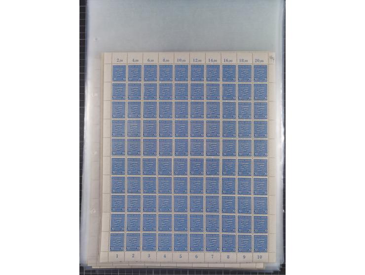 1945/46, postfrische Partie Bogen, in den Hauptnummern fast komplett, dabei 2 Bogen Mi. 72