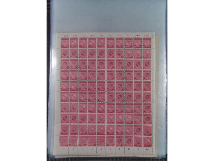 1945/46, postfrische Partie Bogen, in den Hauptnummern fast komplett, dabei 2 Bogen Mi. 72