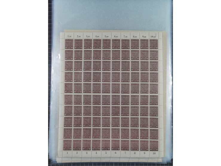 1945/46, postfrische Partie Bogen, in den Hauptnummern fast komplett, dabei 2 Bogen Mi. 72