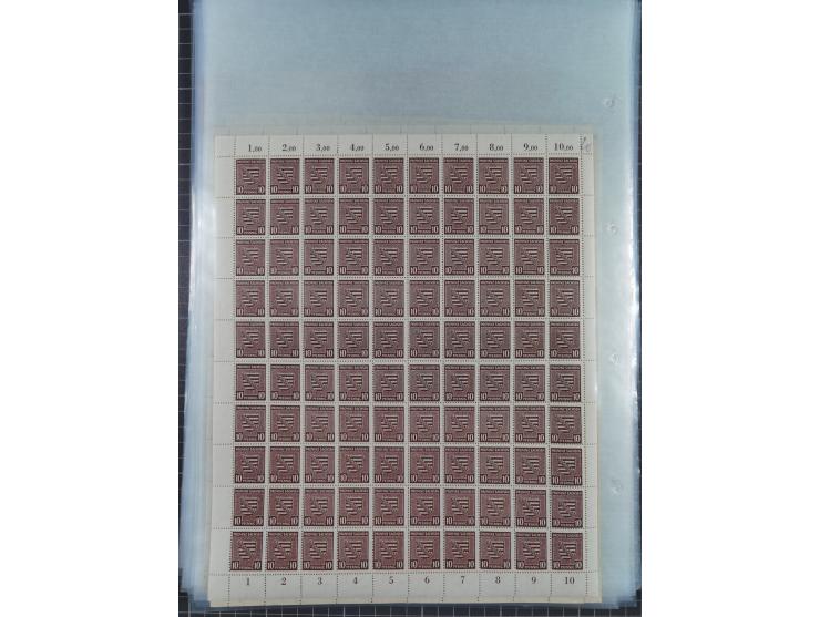 1945/46, postfrische Partie Bogen, in den Hauptnummern fast komplett, dabei 2 Bogen Mi. 72