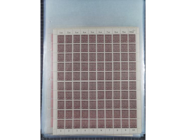 1945/46, postfrische Partie Bogen, in den Hauptnummern fast komplett, dabei 2 Bogen Mi. 72