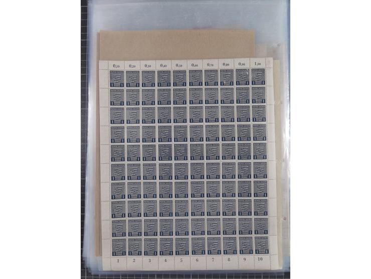 1945/46, postfrische Partie Bogen, in den Hauptnummern fast komplett, dabei 2 Bogen Mi. 72