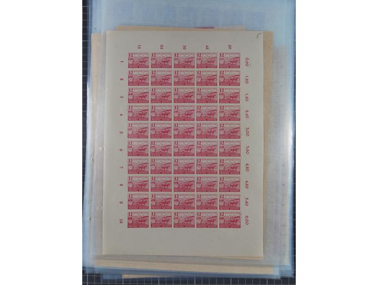 1945/46, postfrische Partie Bogen, in den Hauptnummern fast komplett, dabei 2 Bogen Mi. 72