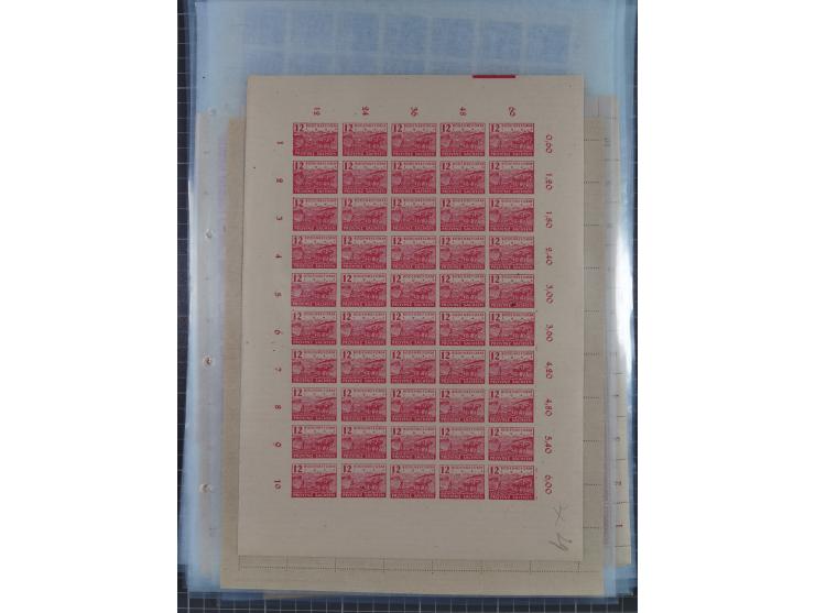 1945/46, postfrische Partie Bogen, in den Hauptnummern fast komplett, dabei 2 Bogen Mi. 72