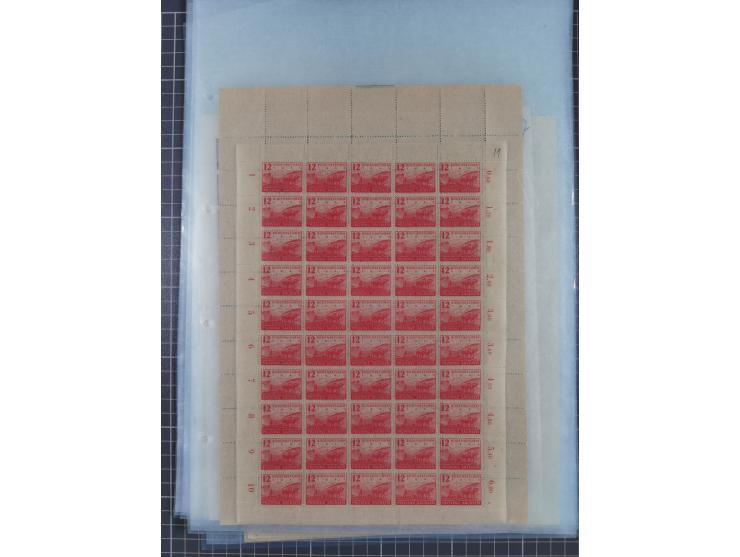 1945/46, postfrische Partie Bogen, in den Hauptnummern fast komplett, dabei 2 Bogen Mi. 72