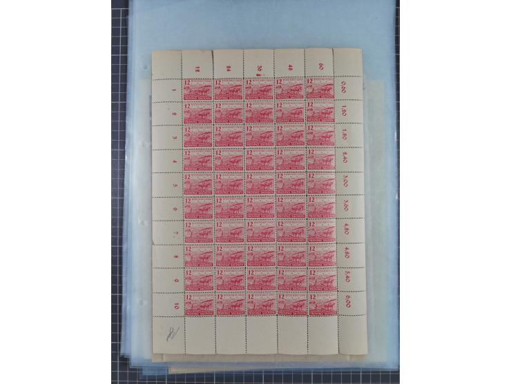 1945/46, postfrische Partie Bogen, in den Hauptnummern fast komplett, dabei 2 Bogen Mi. 72