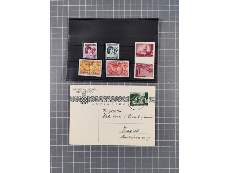 1941/45, small lot with u.o. Storm Division souvenir sheet from one of the minister book with gum faults in the corners, two 