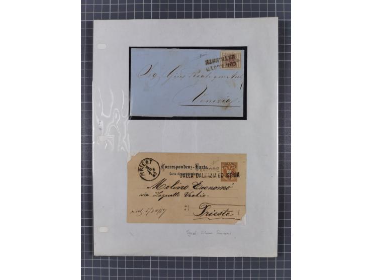 181848/1949, sechs interessante Briefe und eine Ganzsache aus TRIEST mit u.a. kpl. Faltbrief 1856 mit 6 Kr.-Frankatur und L2 
