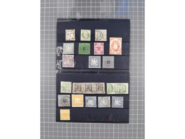 1851/67 (ca.), ungebrauchte und gestempelte kleine Partie besserer Werte, dabei Württemberg Mi. 3b, 5 und 10 a je ungebraucht