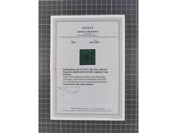 1851/67 (ca.), ungebrauchte und gestempelte kleine Partie besserer Werte, dabei Württemberg Mi. 3b, 5 und 10 a je ungebraucht
