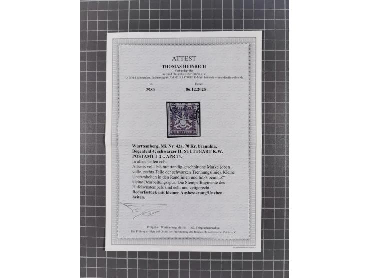 1851/67 (ca.), ungebrauchte und gestempelte kleine Partie besserer Werte, dabei Württemberg Mi. 3b, 5 und 10 a je ungebraucht