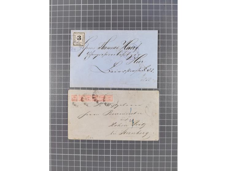 1850/72, 10 frankierte Briefe und Ganzsachen, dabei Braunschweig Mi. 5 auf Drucksache, Bremen Mi. 14, Preußen Mi. 20-21 in Mi