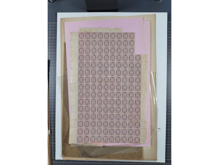 1876, Duloz four complete sheets in large folder, including 5 Pres,½ Pres, ¼ Pres, 1¼ Pres. (Mi.22-24, 26), most fine, few pe