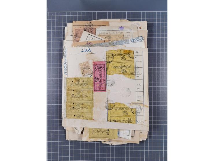 1900/30, hundreds of revenues on documents mainly cancelled with all arabic ottoman cancellations.