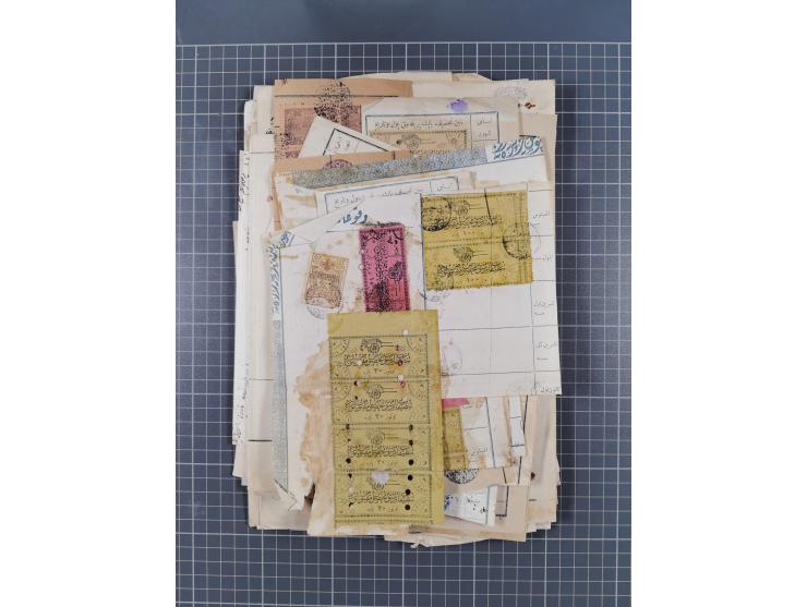 1900/30, hundreds of revenues on documents mainly cancelled with all arabic ottoman cancellations.