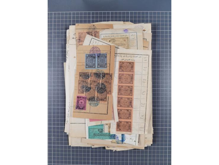 1900/30, hundreds of revenues on documents mainly cancelled with all arabic ottoman cancellations.