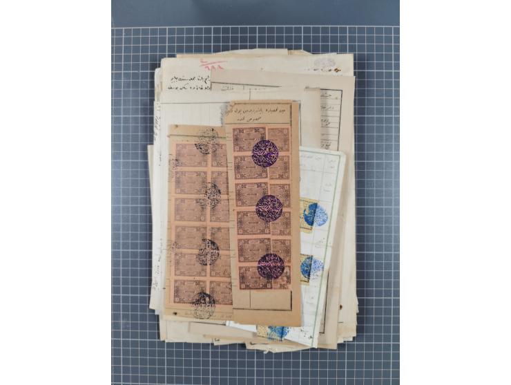 1900/30, hundreds of revenues on documents mainly cancelled with all arabic ottoman cancellations.