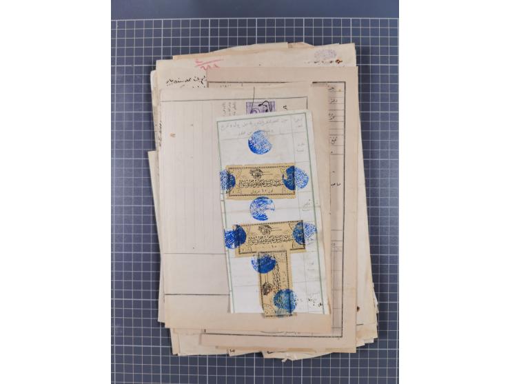 1900/30, hundreds of revenues on documents mainly cancelled with all arabic ottoman cancellations.