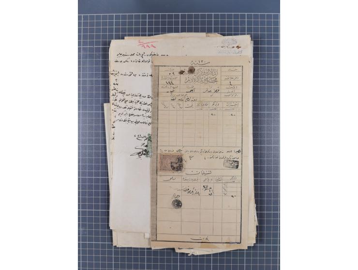 1900/30, hundreds of revenues on documents mainly cancelled with all arabic ottoman cancellations.
