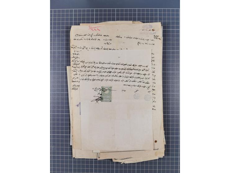 1900/30, hundreds of revenues on documents mainly cancelled with all arabic ottoman cancellations.