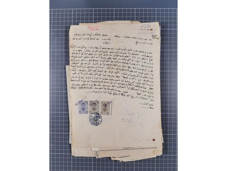 1900/30, hundreds of revenues on documents mainly cancelled with all arabic ottoman cancellations.