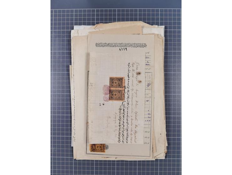 1900/30, hundreds of revenues on documents mainly cancelled with all arabic ottoman cancellations.