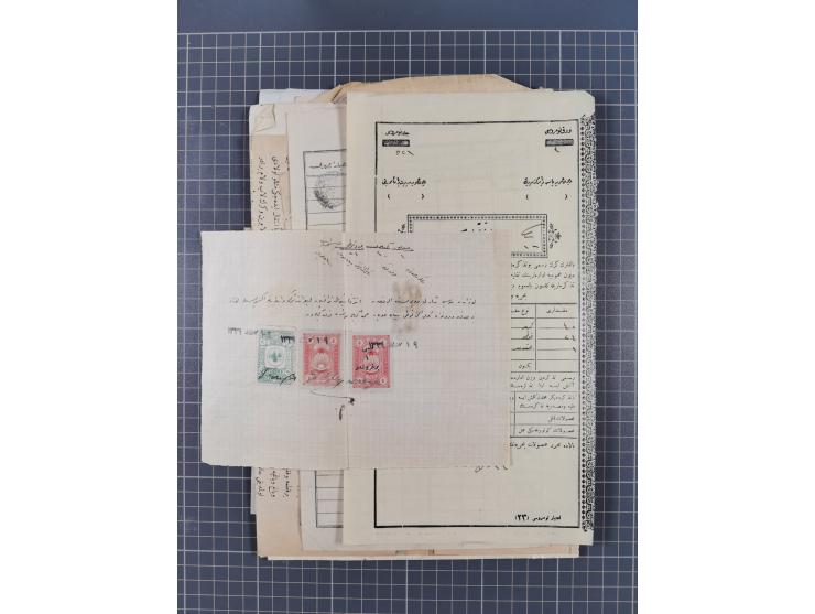 1900/30, hundreds of revenues on documents mainly cancelled with all arabic ottoman cancellations.