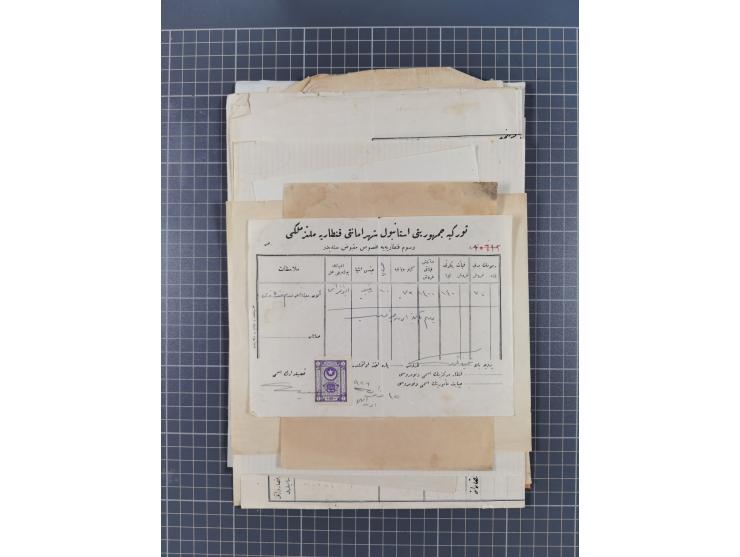 1900/30, hundreds of revenues on documents mainly cancelled with all arabic ottoman cancellations.