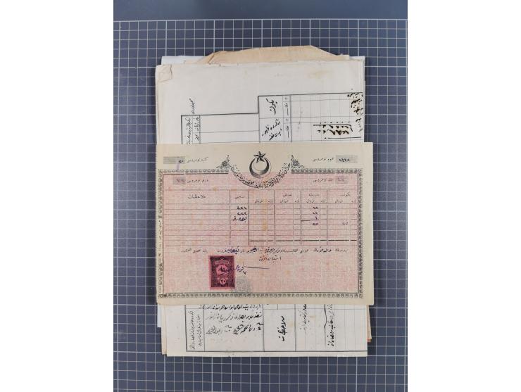 1900/30, hundreds of revenues on documents mainly cancelled with all arabic ottoman cancellations.