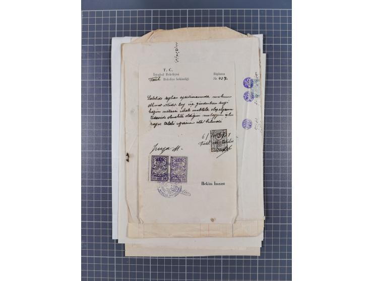 1900/30, hundreds of revenues on documents mainly cancelled with all arabic ottoman cancellations.