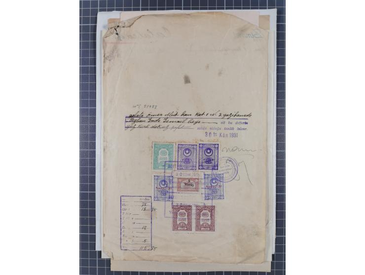 1900/30, hundreds of revenues on documents mainly cancelled with all arabic ottoman cancellations.