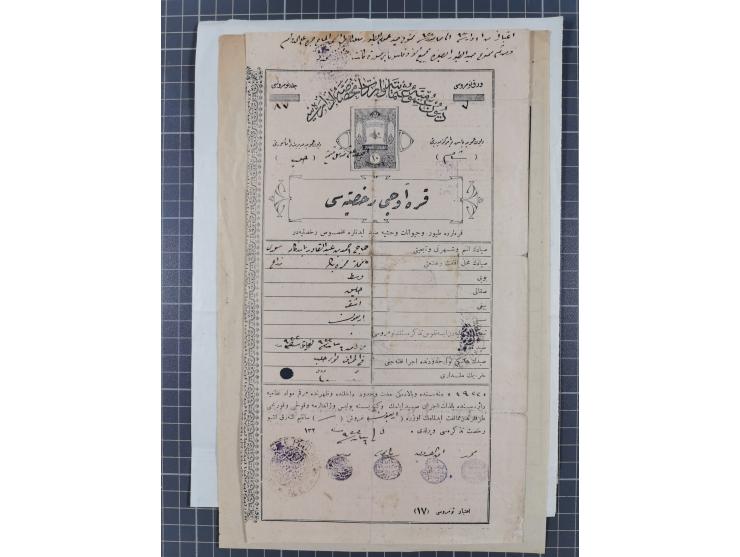 1900/30, hundreds of revenues on documents mainly cancelled with all arabic ottoman cancellations.