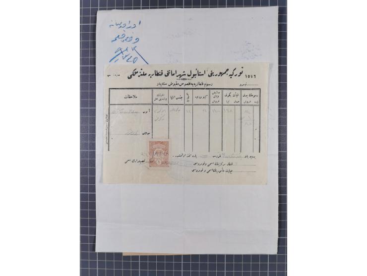 1900/30, hundreds of revenues on documents mainly cancelled with all arabic ottoman cancellations.