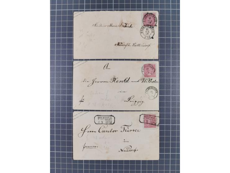 1868, Aufbrauchsumschläge Sachsen, 17 ungebrauchte und 10 gebrauchte Umschläge, fast alle verschieden; wenige etwas fehlerhaf