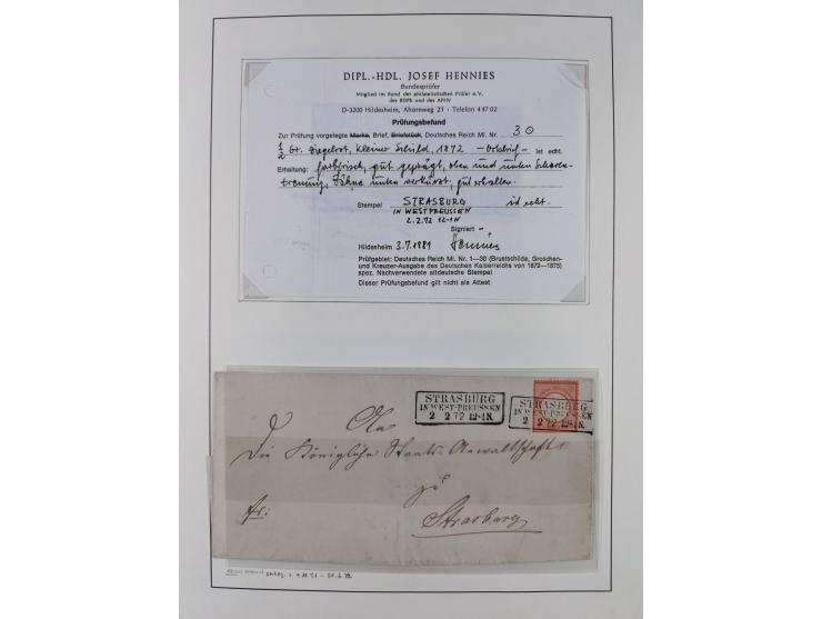 1872/74, interessante gestempelte Sammlung mit vielen Briefstücken, bessere Stempel inkl. Bahnpost und ca. fast 50 frankierte