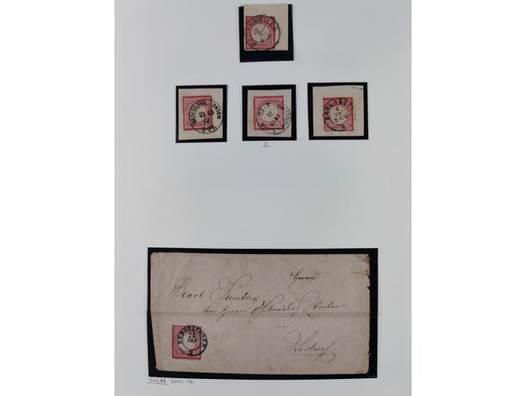 1872/74, interessante gestempelte Sammlung mit vielen Briefstücken, bessere Stempel inkl. Bahnpost und ca. fast 50 frankierte