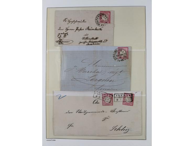 1872/74, interessante gestempelte Sammlung mit vielen Briefstücken, bessere Stempel inkl. Bahnpost und ca. fast 50 frankierte