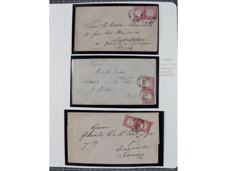 1872/74, interessante gestempelte Sammlung mit vielen Briefstücken, bessere Stempel inkl. Bahnpost und ca. fast 50 frankierte