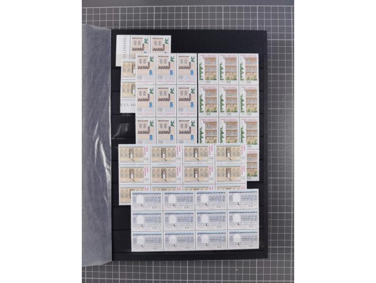 1960/2004, Stamps in blocks, all mint never hinged, including complete sheet animals 1979, 43 souvenir sheets, very fine.