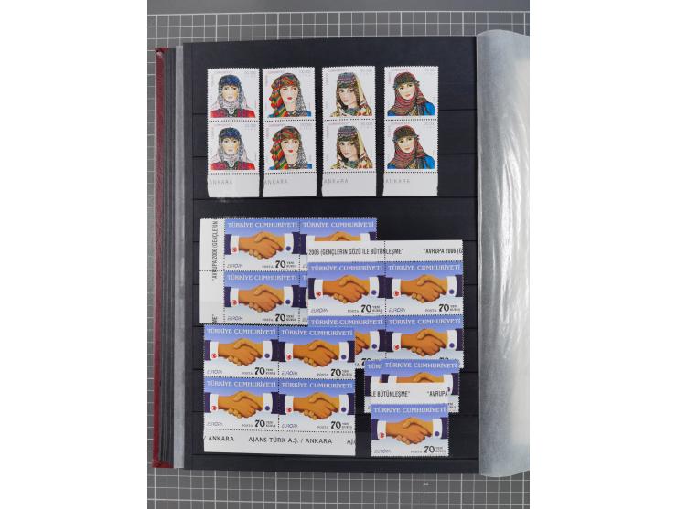 1960/2004, Stamps in blocks, all mint never hinged, including complete sheet animals 1979, 43 souvenir sheets, very fine.