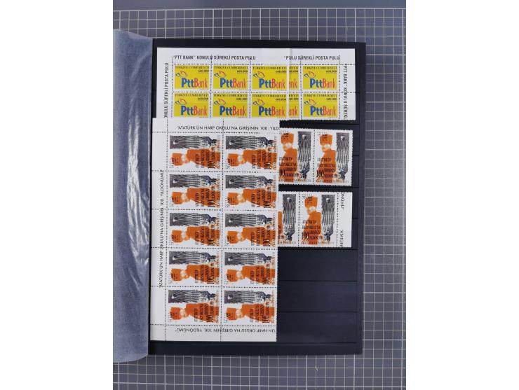 1960/2004, Stamps in blocks, all mint never hinged, including complete sheet animals 1979, 43 souvenir sheets, very fine.