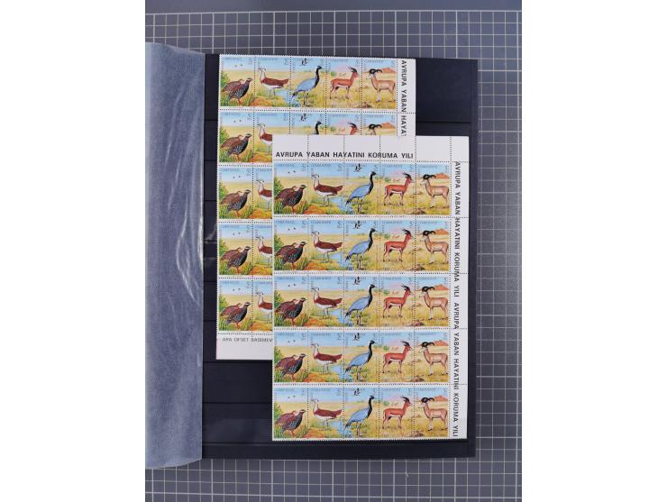 1960/2004, Stamps in blocks, all mint never hinged, including complete sheet animals 1979, 43 souvenir sheets, very fine.