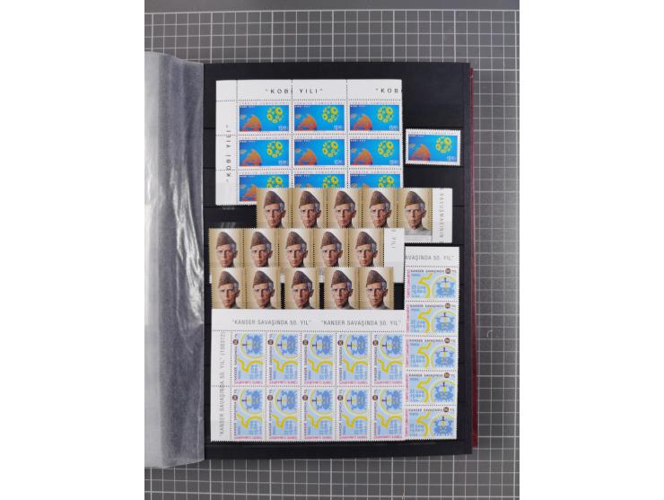 1960/2004, Stamps in blocks, all mint never hinged, including complete sheet animals 1979, 43 souvenir sheets, very fine.