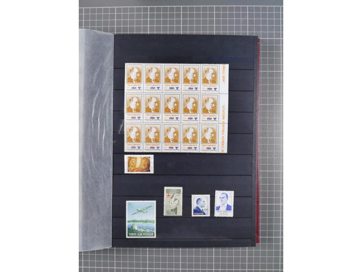 1960/2004, Stamps in blocks, all mint never hinged, including complete sheet animals 1979, 43 souvenir sheets, very fine.