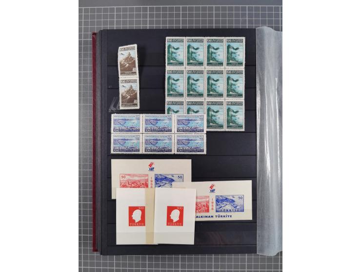 1960/2004, Stamps in blocks, all mint never hinged, including complete sheet animals 1979, 43 souvenir sheets, very fine.