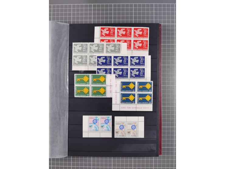 1960/2004, Stamps in blocks, all mint never hinged, including complete sheet animals 1979, 43 souvenir sheets, very fine.